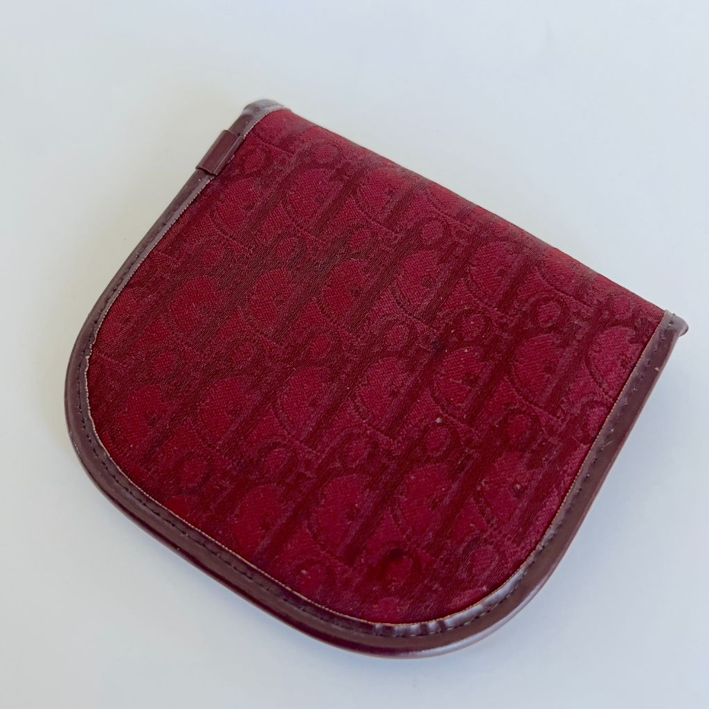 Christian Dior burgundy Dior logo small flap coin pouch