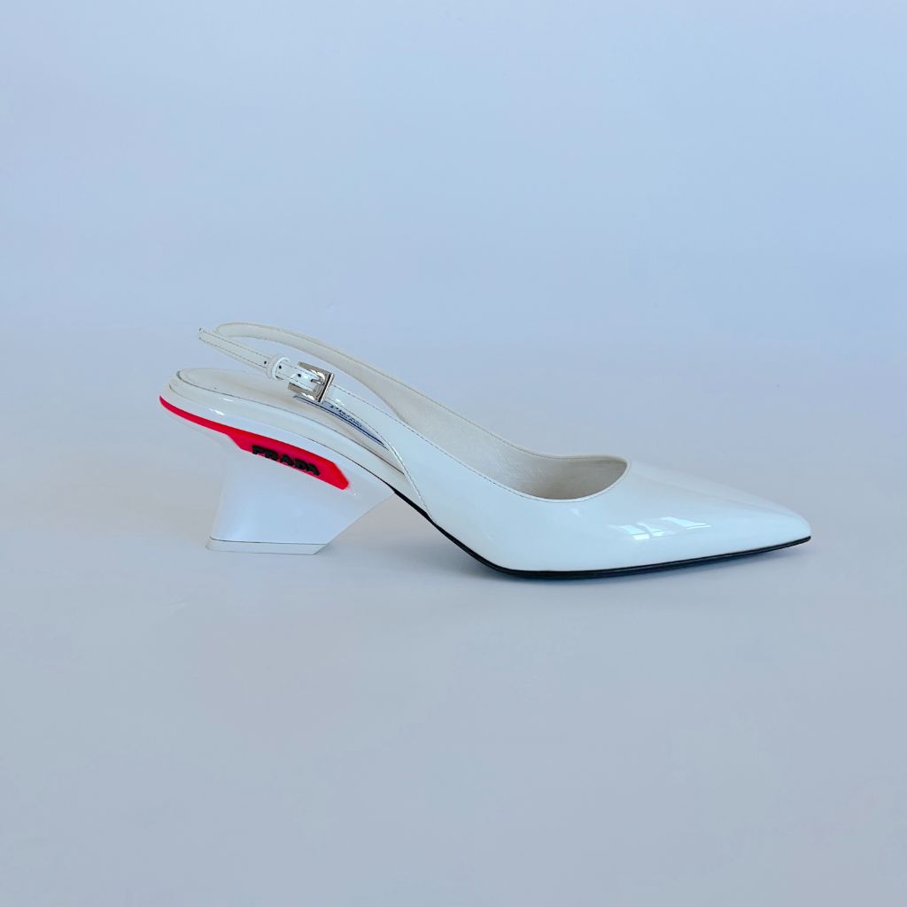Prada White Pointed Toe Wedge Pumps, 36