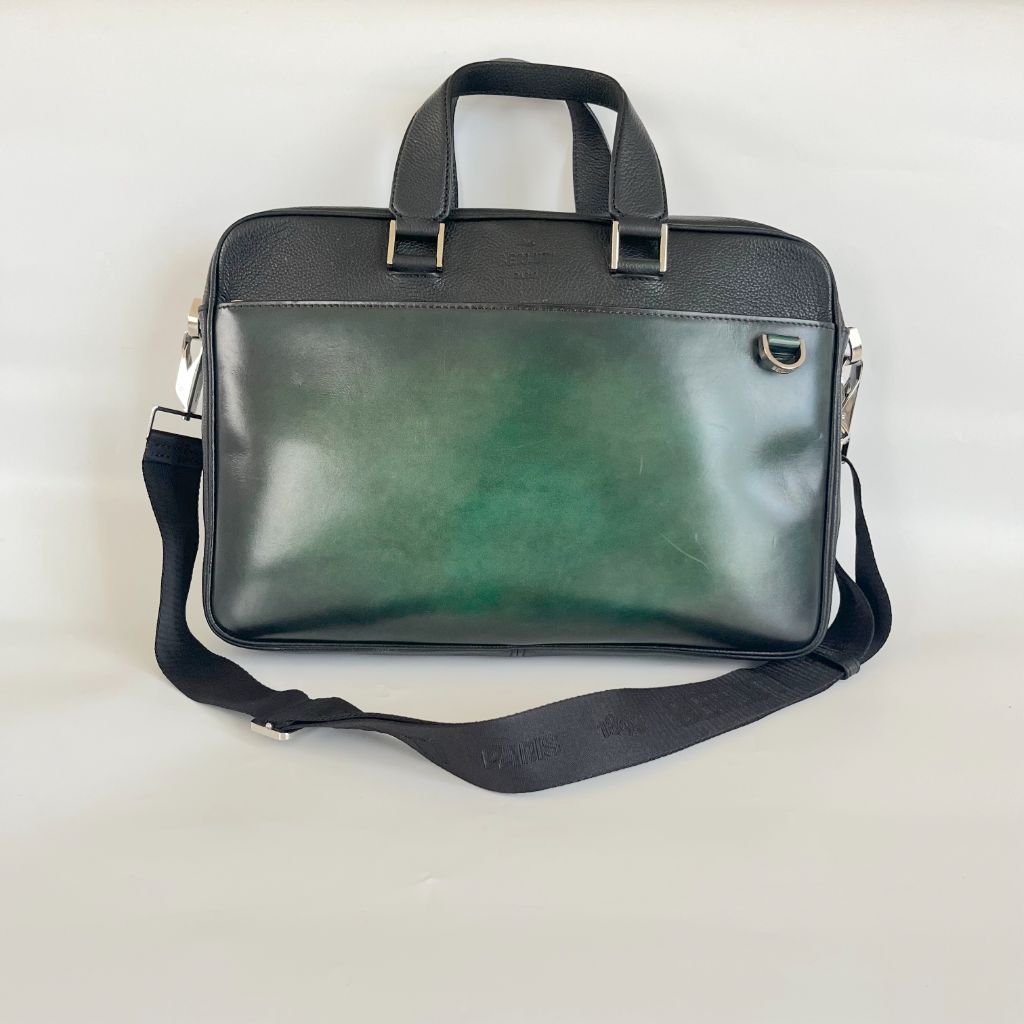 Berluti green leather top handle brief case