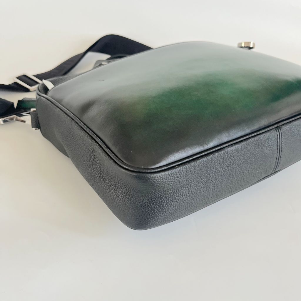 Berluti green leather top handle brief case