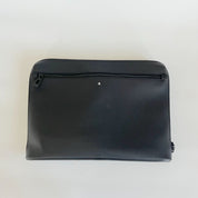 Mont Blanc black leather zip laptop bag