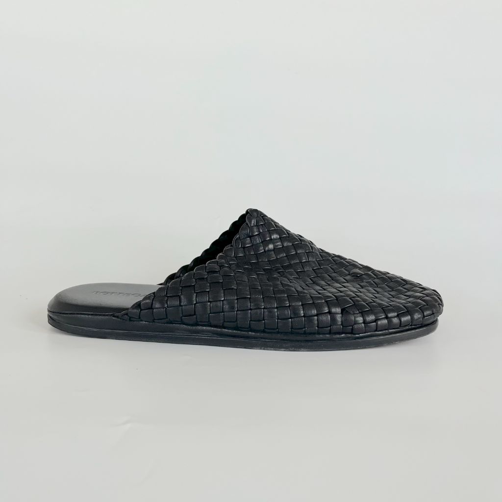 Bottega Veneta Black Leather Woven Slip-on Shoes, 40.5