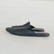 Bottega Veneta navy blue Intrecciato Leather Fiandra Flat Mules. 40