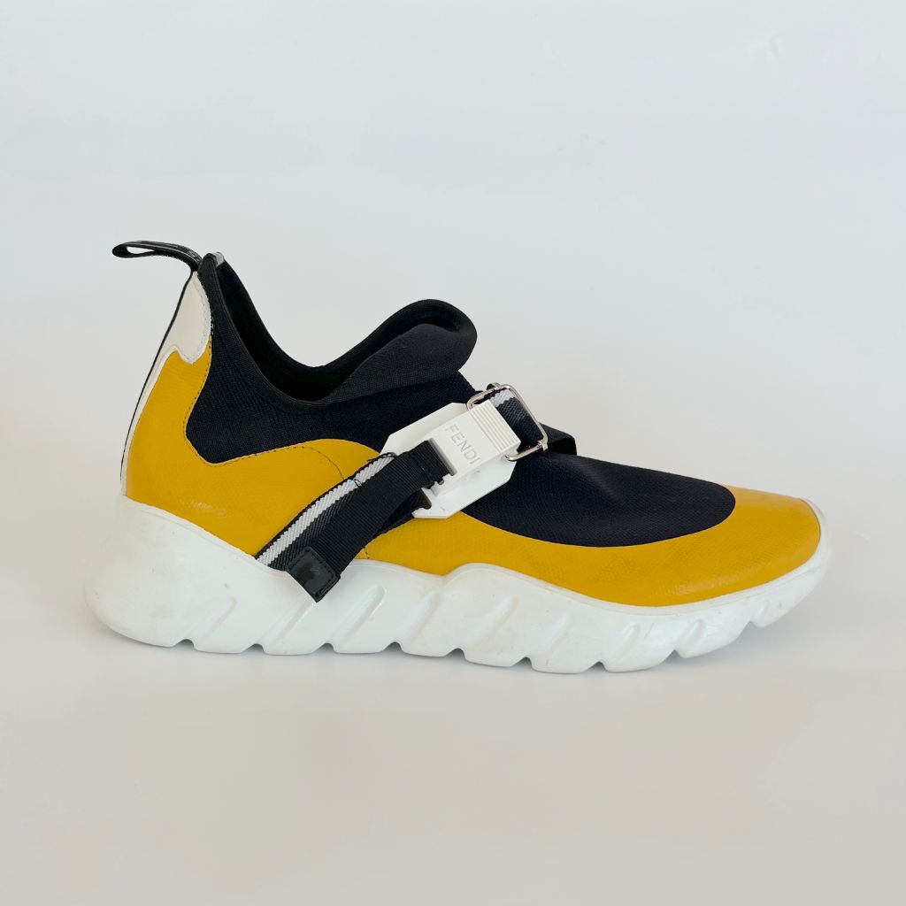 Fendi Leather-trimmed Stretch-knit Slip-on High-top Sneakers, UK6