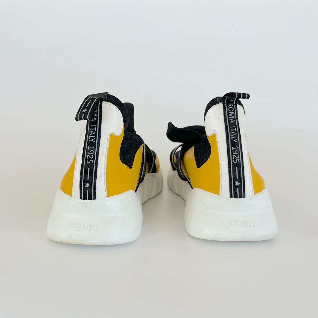 Fendi Leather-trimmed Stretch-knit Slip-on High-top Sneakers, UK6