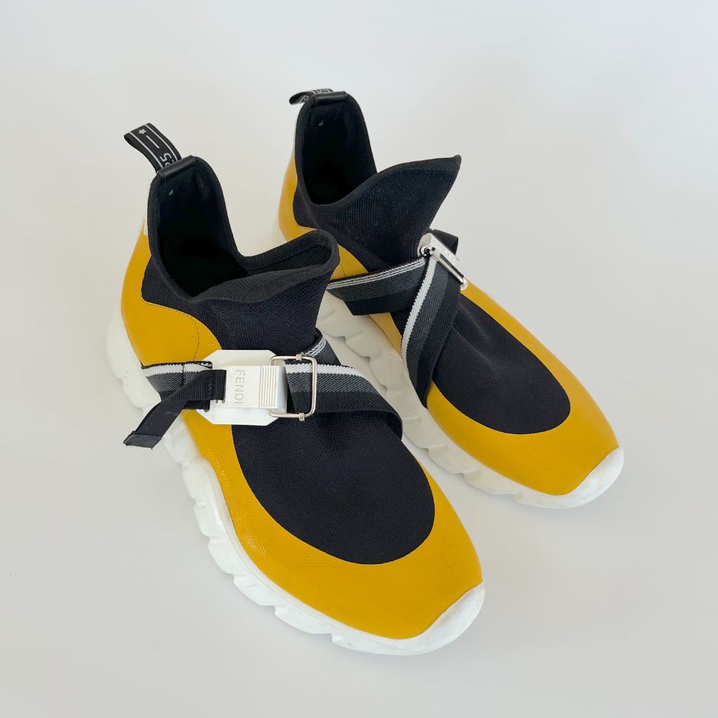 Fendi Leather-trimmed Stretch-knit Slip-on High-top Sneakers, UK6