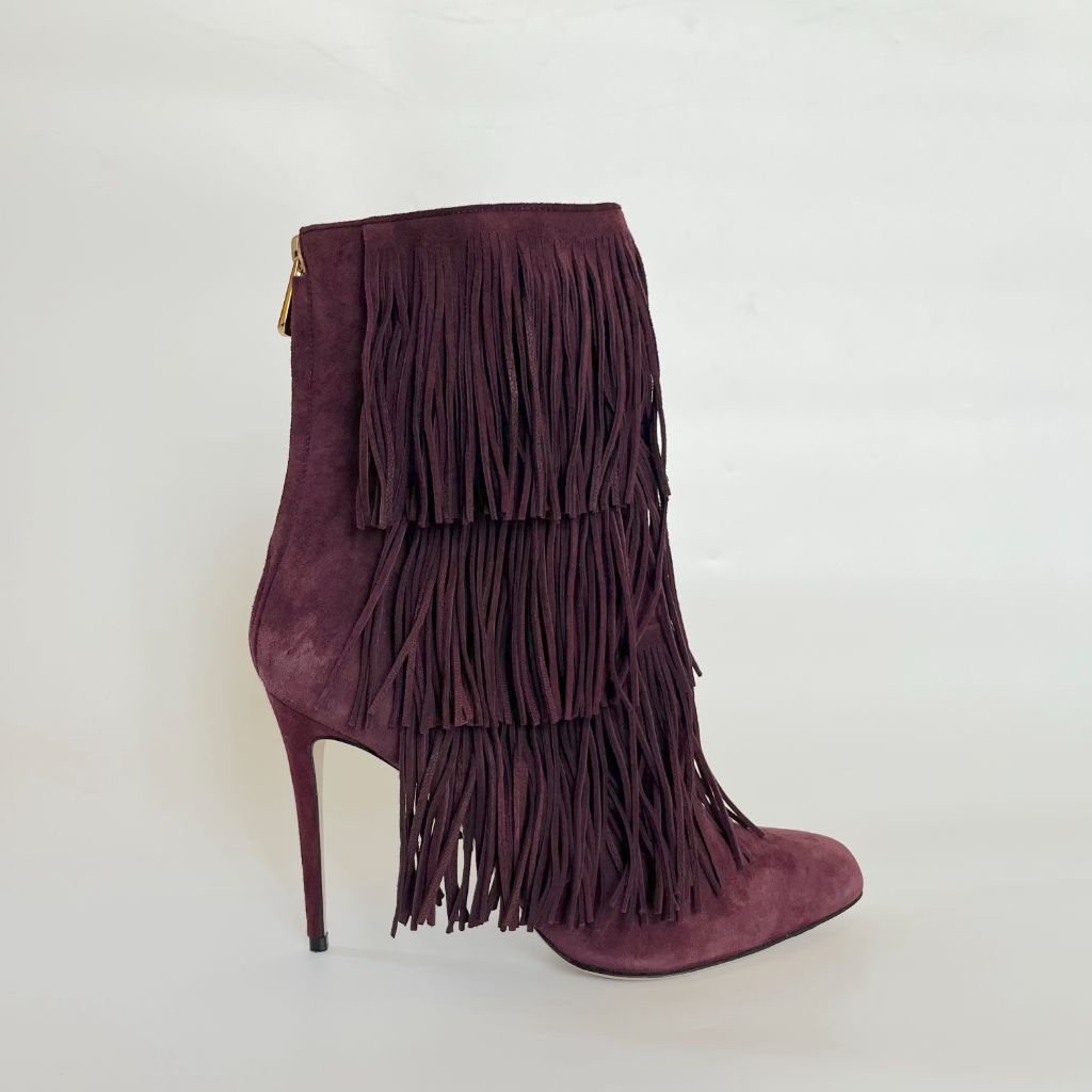 Paul Andrew fringe burgundy suede boots, 37.5