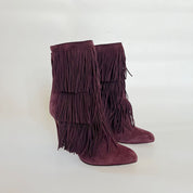 Paul Andrew fringe burgundy suede boots, 37.5