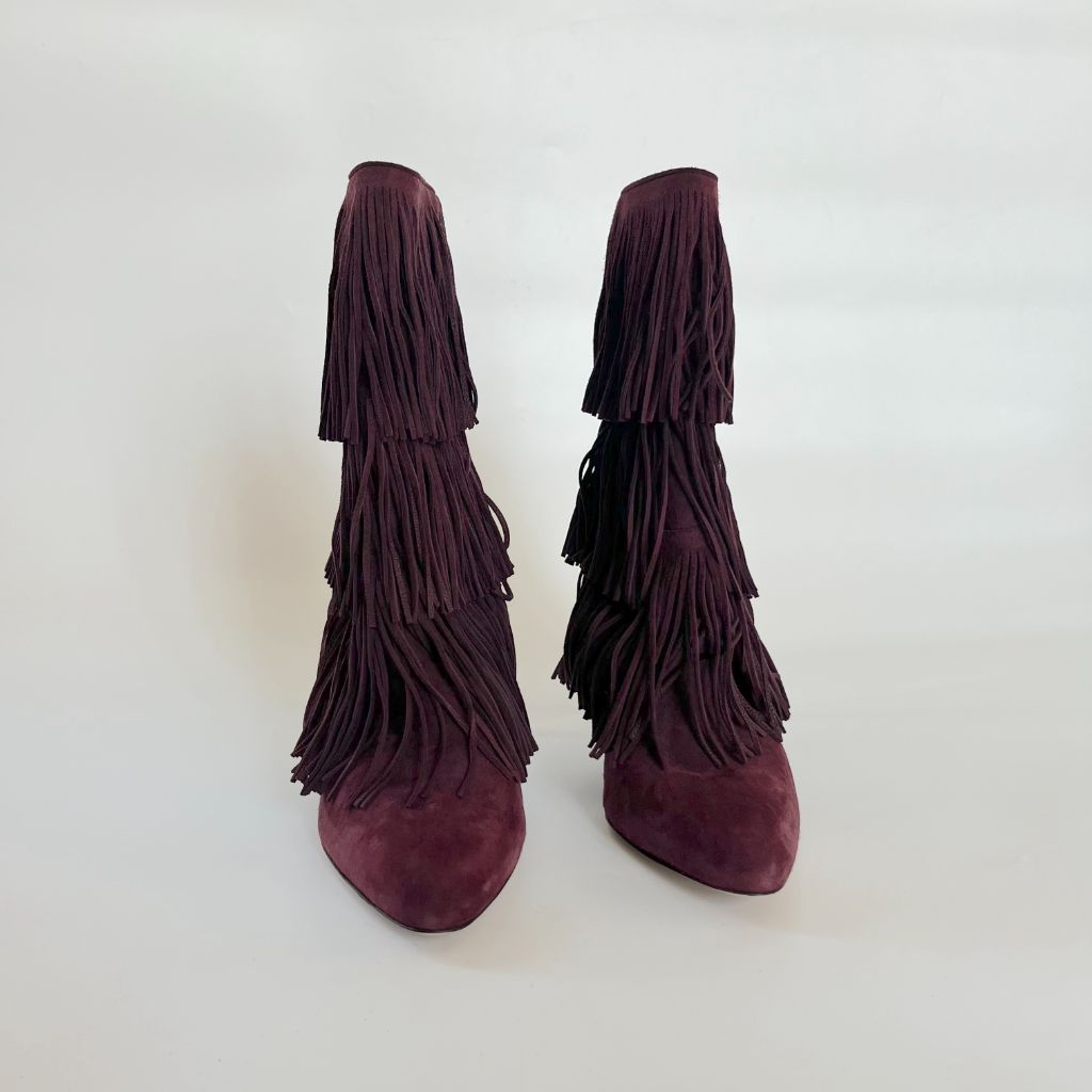 Paul Andrew fringe burgundy suede boots, 37.5