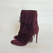 Paul Andrew fringe burgundy suede boots, 37.5