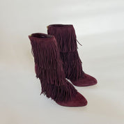Paul Andrew fringe burgundy suede boots, 37.5