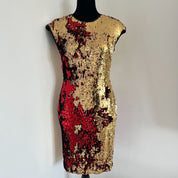 Naeem Khan Gold and Red Sequin Dress