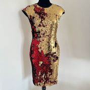 Naeem Khan Gold and Red Sequin Dress