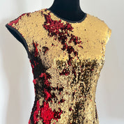 Naeem Khan Gold and Red Sequin Dress