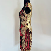 Naeem Khan Gold and Red Sequin Dress
