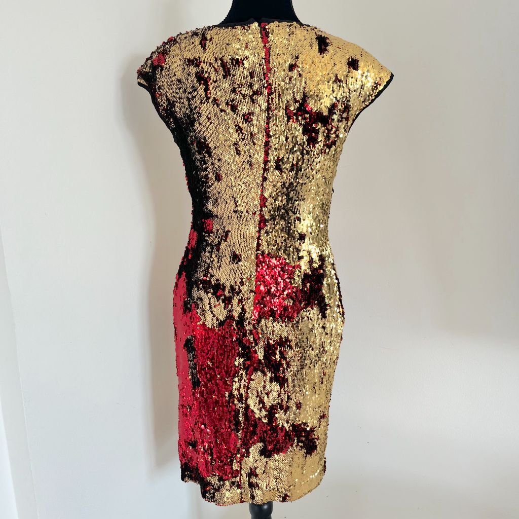 Naeem Khan Gold and Red Sequin Dress