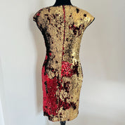 Naeem Khan Gold and Red Sequin Dress