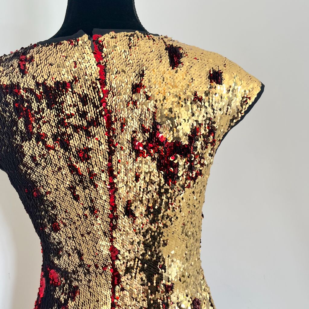 Naeem Khan Gold and Red Sequin Dress