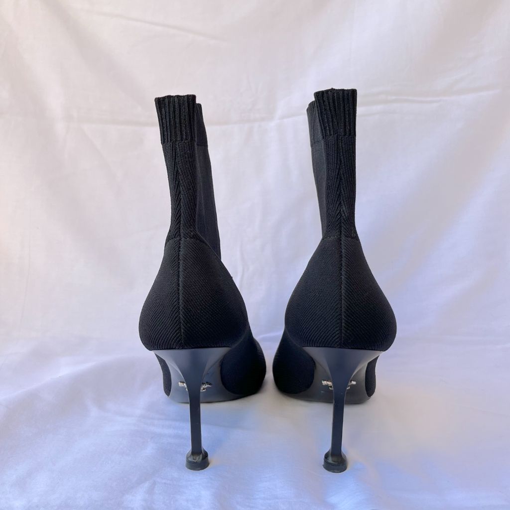Prada Black Knit Sock Heeled Boots, 37.5