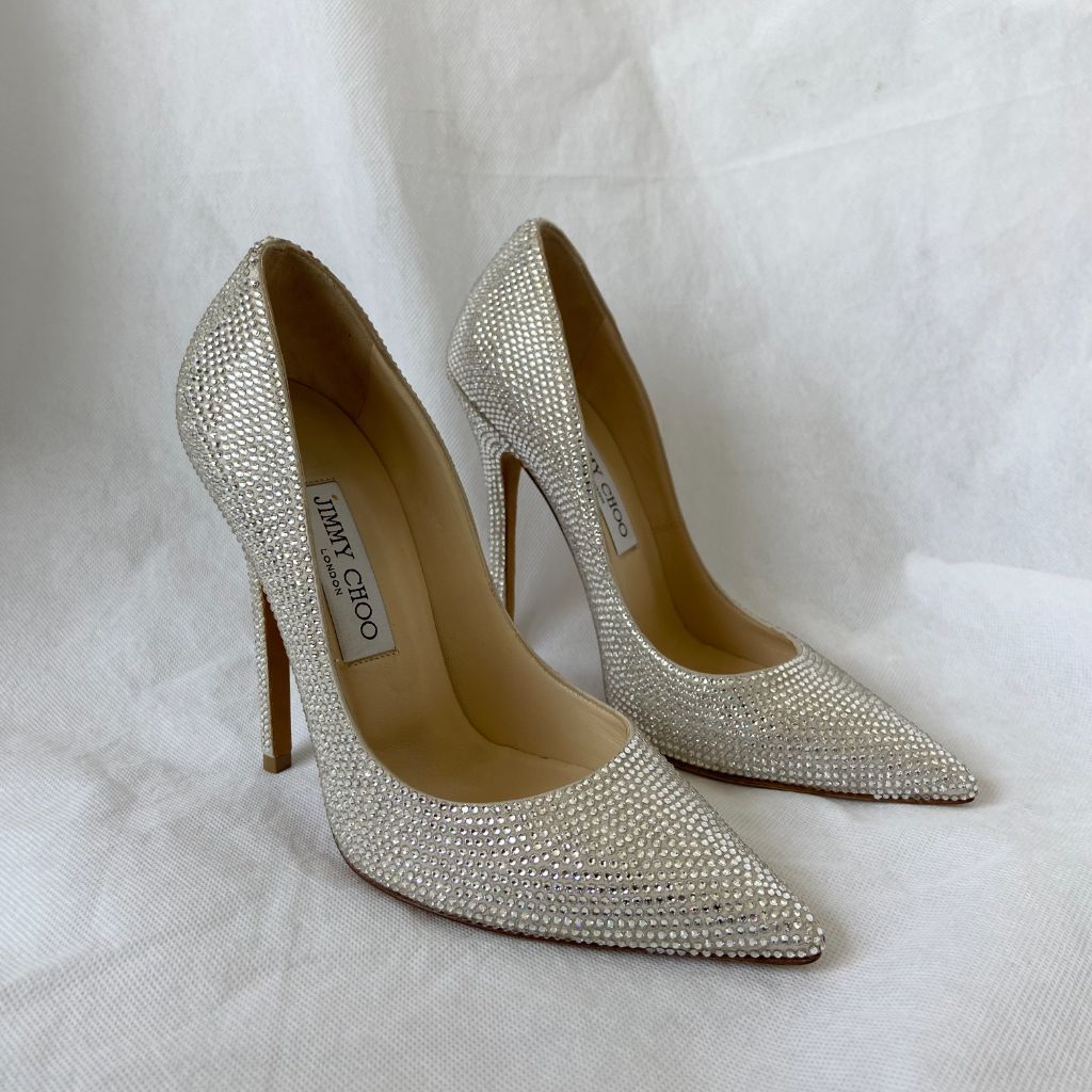 Jimmy Choo Metallic Glitter Fabric Heels, Women's 37