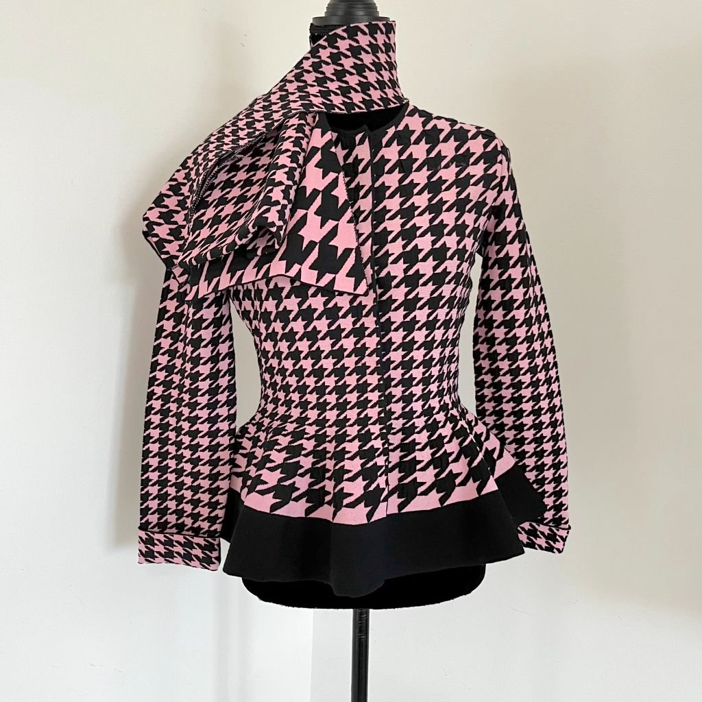 Alexander McQueen Pink and Black Houndstooth Print Knit Top - BOPF | Business of Preloved Fashion