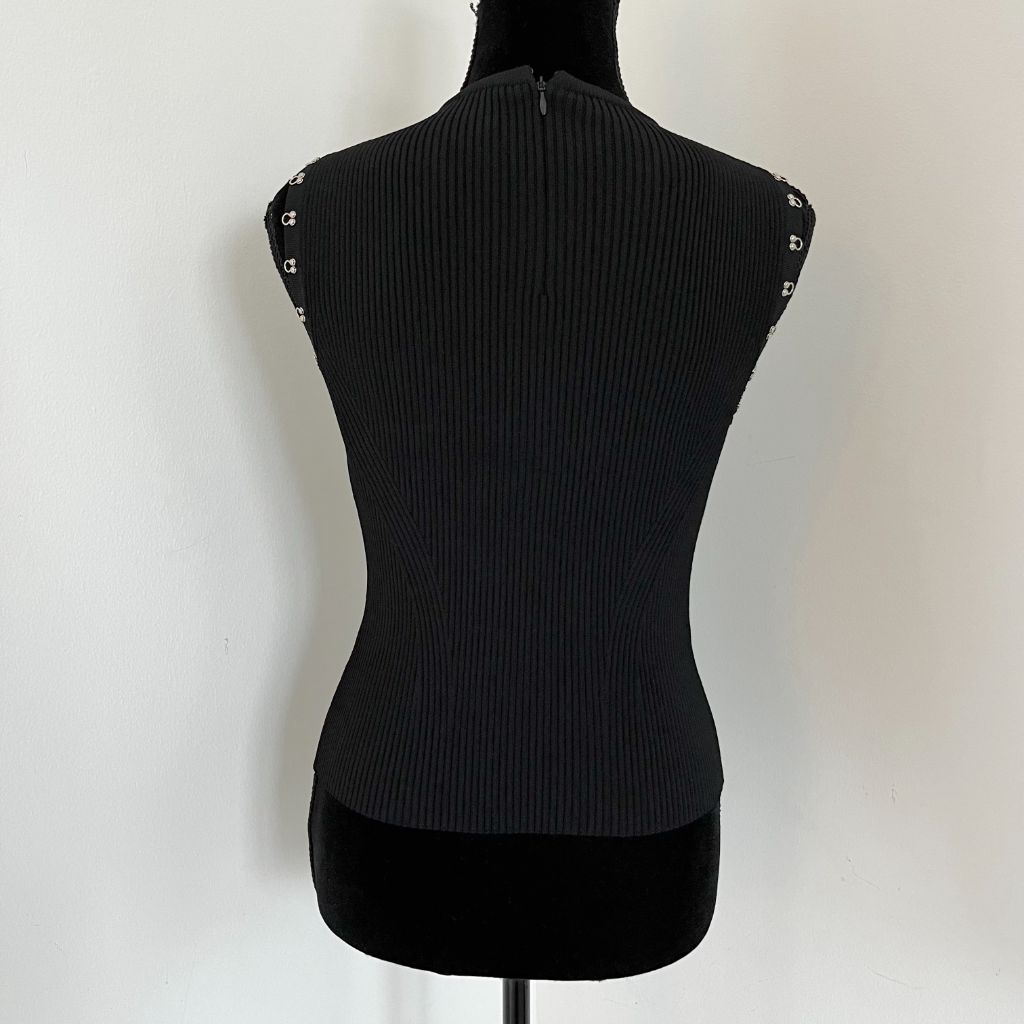Alexander McQueen Ribbed Black Sleeveless Top Metal Detail - BOPF | Business of Preloved Fashion