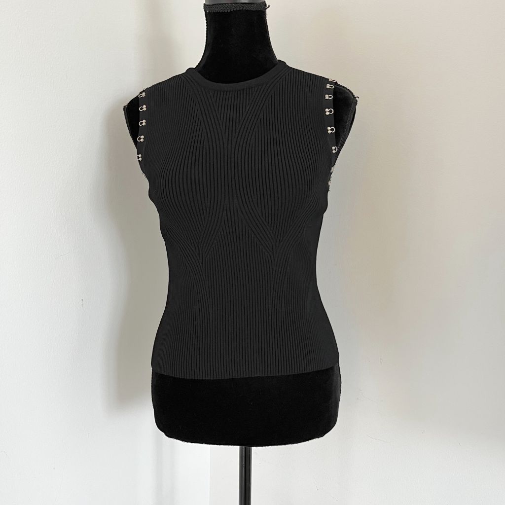 Alexander McQueen Ribbed Black Sleeveless Top Metal Detail - BOPF | Business of Preloved Fashion