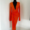 Alexandre Vauthier Orange Pleated Long Sleeve Low V Neck Dress - BOPF | Business of Preloved Fashion