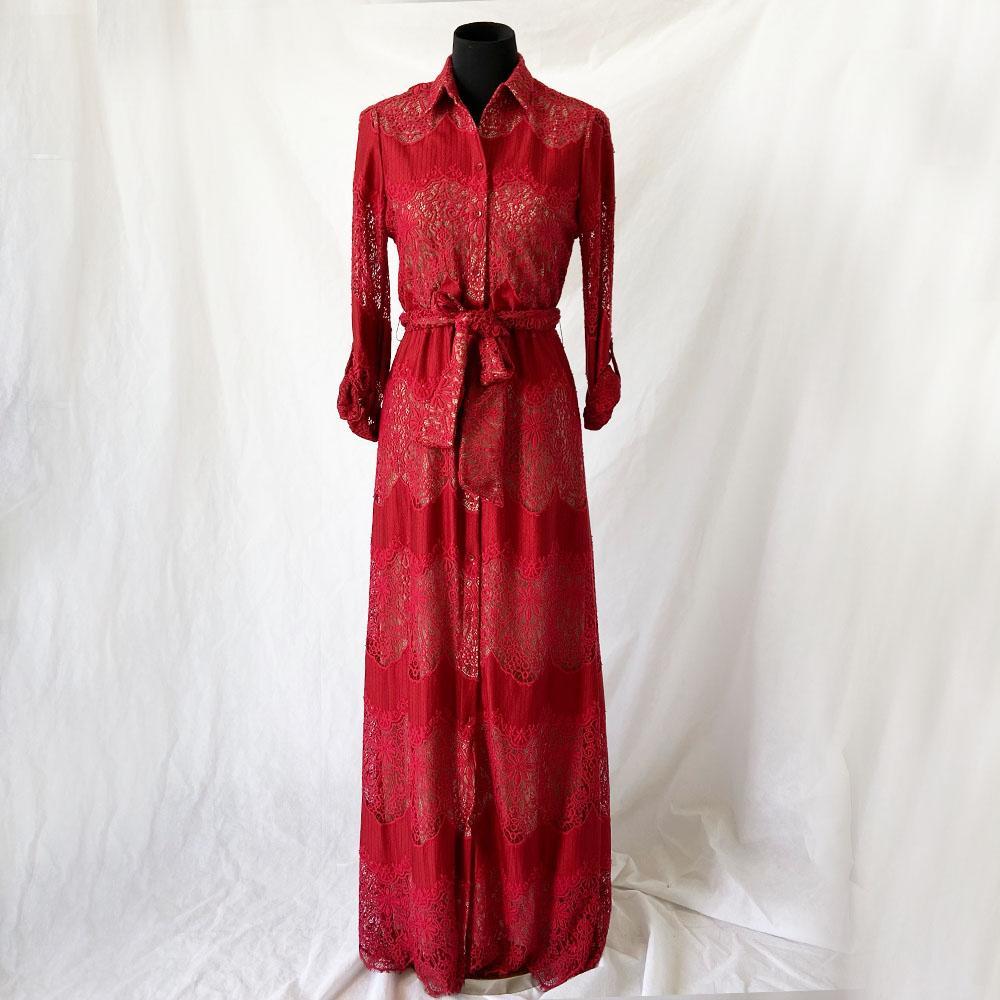 Alice + Olivia Red Floral Guipure Lace Maxi Shirt Dress - BOPF | Business of Preloved Fashion