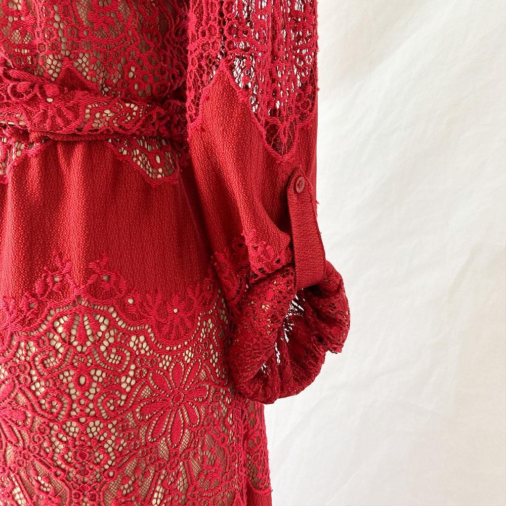 Alice + Olivia Red Floral Guipure Lace Maxi Shirt Dress - BOPF | Business of Preloved Fashion Alice + Olivia Red Floral Guipure Lace Maxi Shirt Dress - BOPF | Business of Preloved Fashion