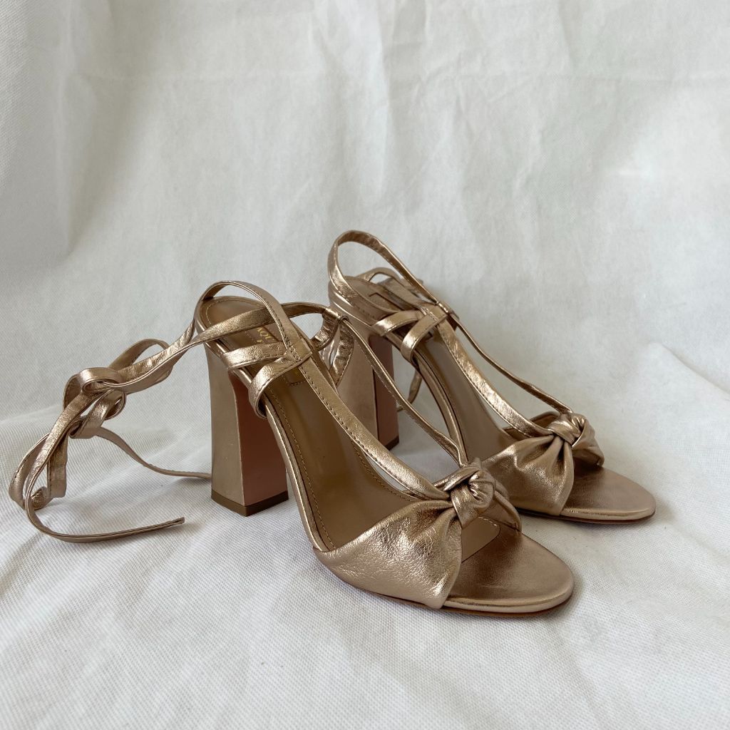 Aquazurra metallic leather knot lace up sandal, 37 - BOPF | Business of Preloved Fashion