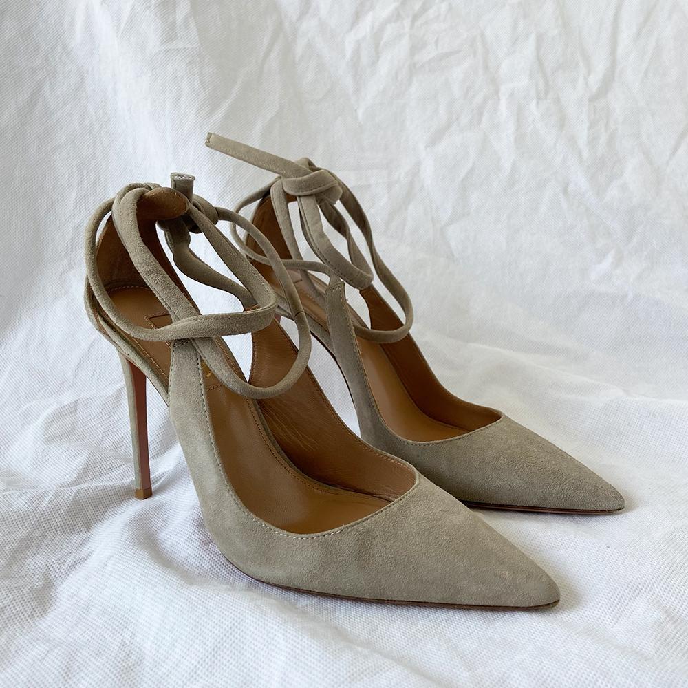Aquazzura khaki suede ankle strap pumps, 37 - BOPF | Business of Preloved Fashion