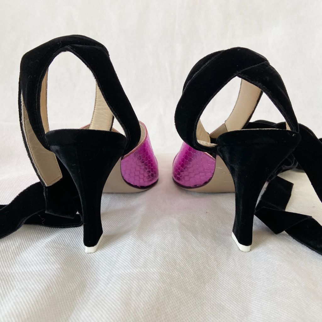 Attico Velvet Olivia Snake Pump in pink and black velvet, 37 - BOPF | Business of Preloved Fashion