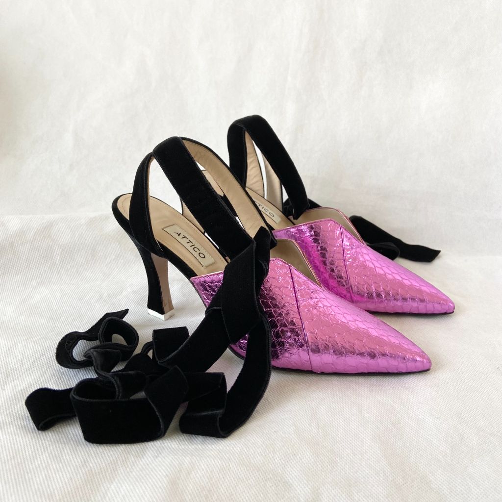 Attico Velvet Olivia Snake Pump in pink and black velvet, 37 - BOPF | Business of Preloved Fashion