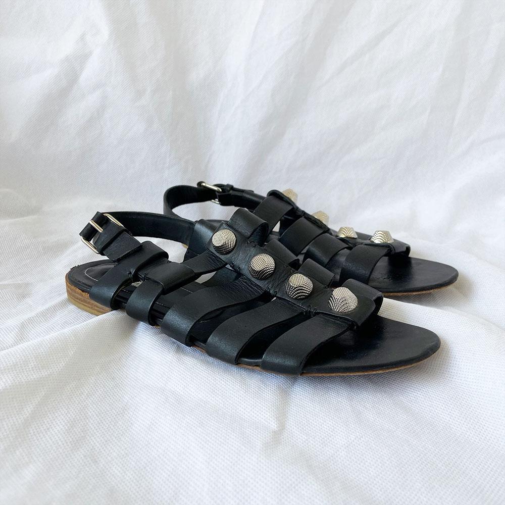 Balenciaga Black Leather Giant Gladiator Sandals, BOPF