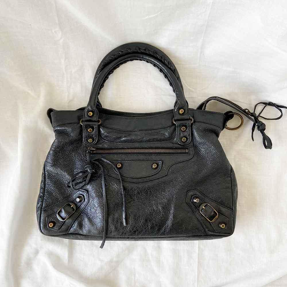 Balenciaga Black Leather Motocross Classic Town Satchel - BOPF | Business of Preloved Fashion