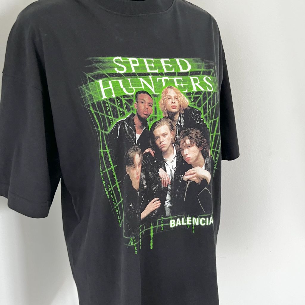 Balenciaga Black 'Speed Hunters' Neon Green Printed Oversize T