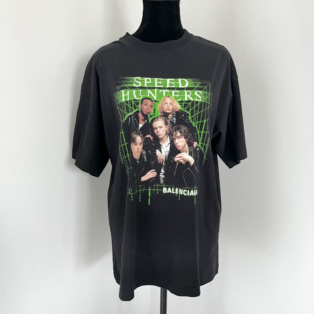 Balenciaga Black 'Speed Hunters' Neon Green Printed Oversize T-shirt - BOPF | Business of Preloved Fashion