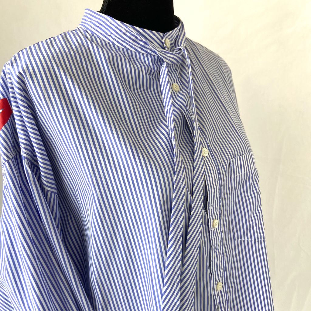 Balenciaga Blue Striped Oversized Shirt with Logo - BOPF | Business of Preloved Fashion