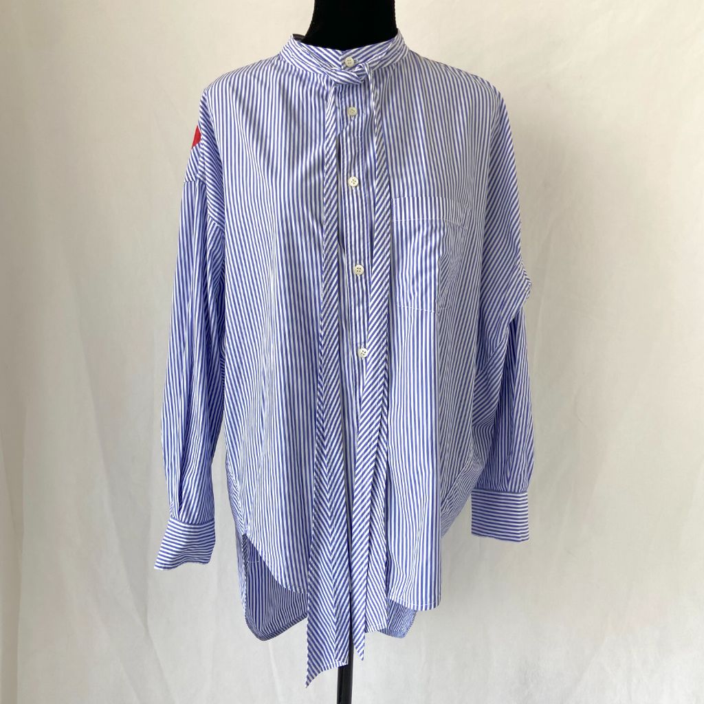 Balenciaga Blue Striped Oversized Shirt with Logo - BOPF | Business of Preloved Fashion