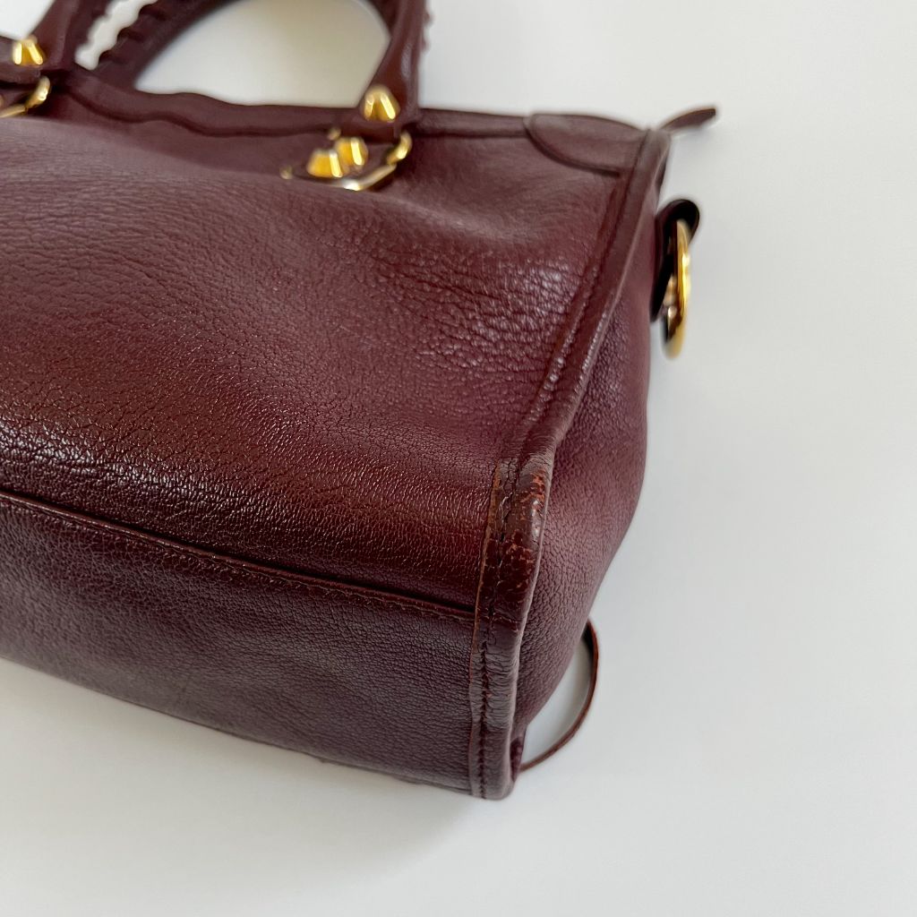 Balenciaga Burgundy Leather Small Metallic Edge City Bag - BOPF | Business of Preloved Fashion