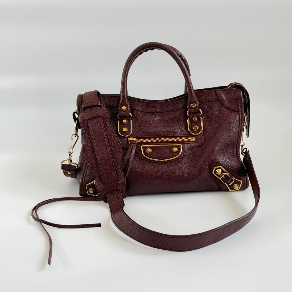 Balenciaga Burgundy Leather Small Metallic Edge City Bag - BOPF | Business of Preloved Fashion