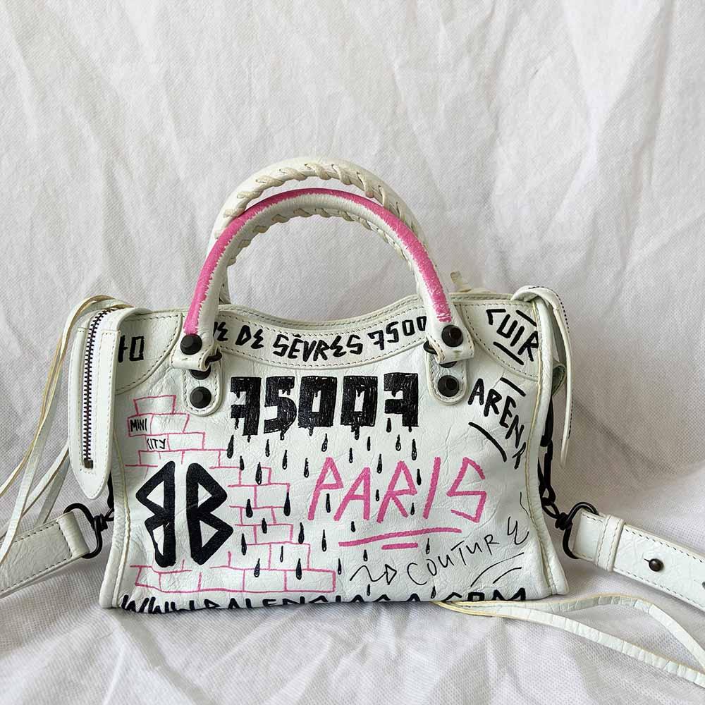 Balenciaga Classic City mini graffiti-printed leather bag - BOPF | Business of Preloved Fashion