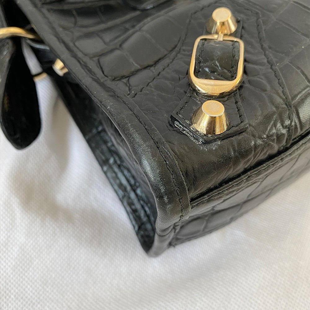 Balenciaga Giant 12 City Mini Croc-embossed Black Bag - BOPF | Business of Preloved Fashion