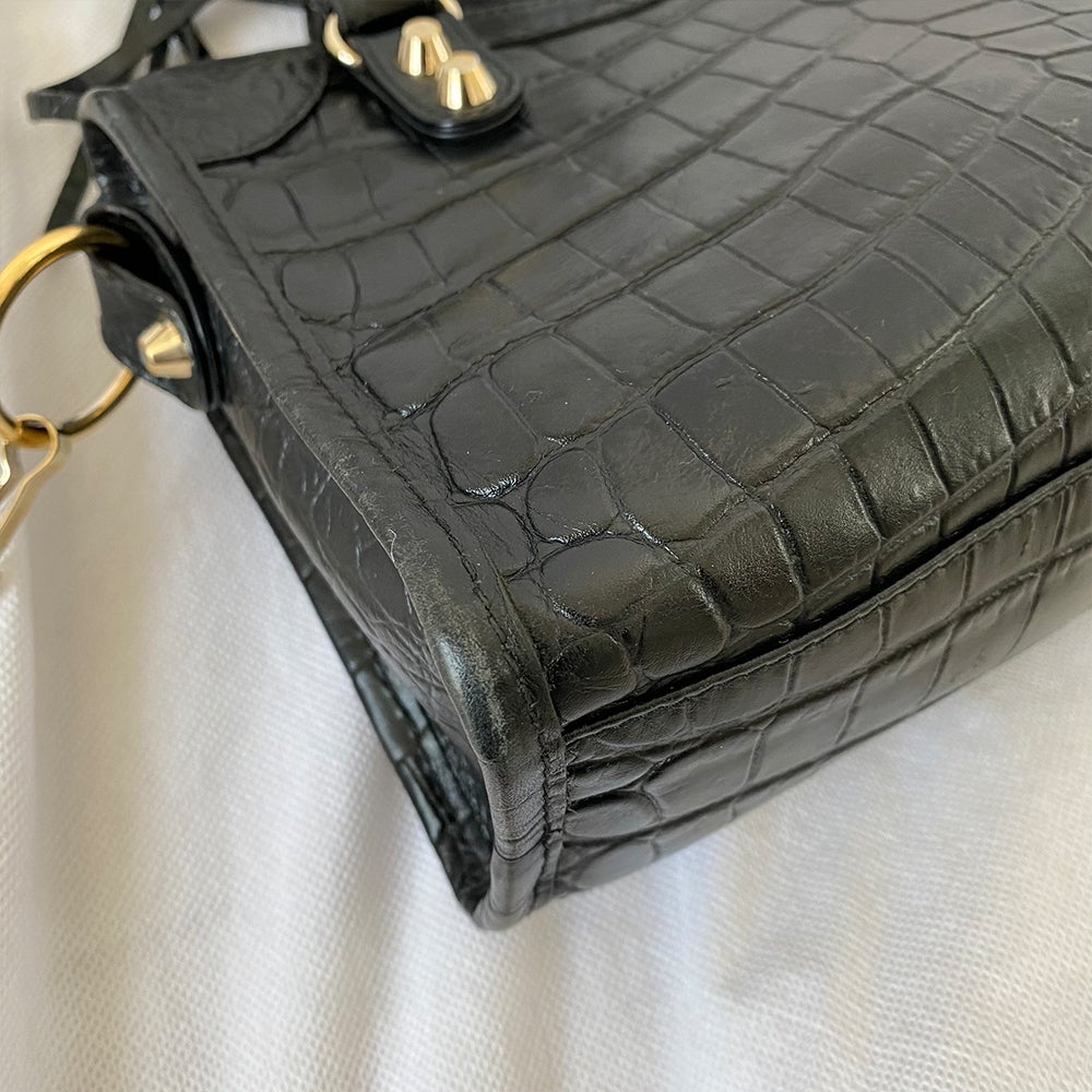 Balenciaga Giant 12 City Mini Croc-embossed Black Bag - BOPF | Business of Preloved Fashion