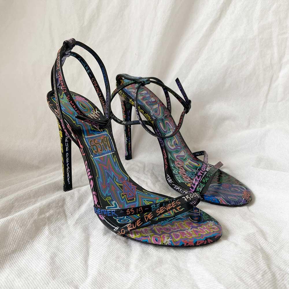 Balenciaga Graffiti Print Stiletto Sandals, 38.5 - BOPF | Business of Preloved Fashion