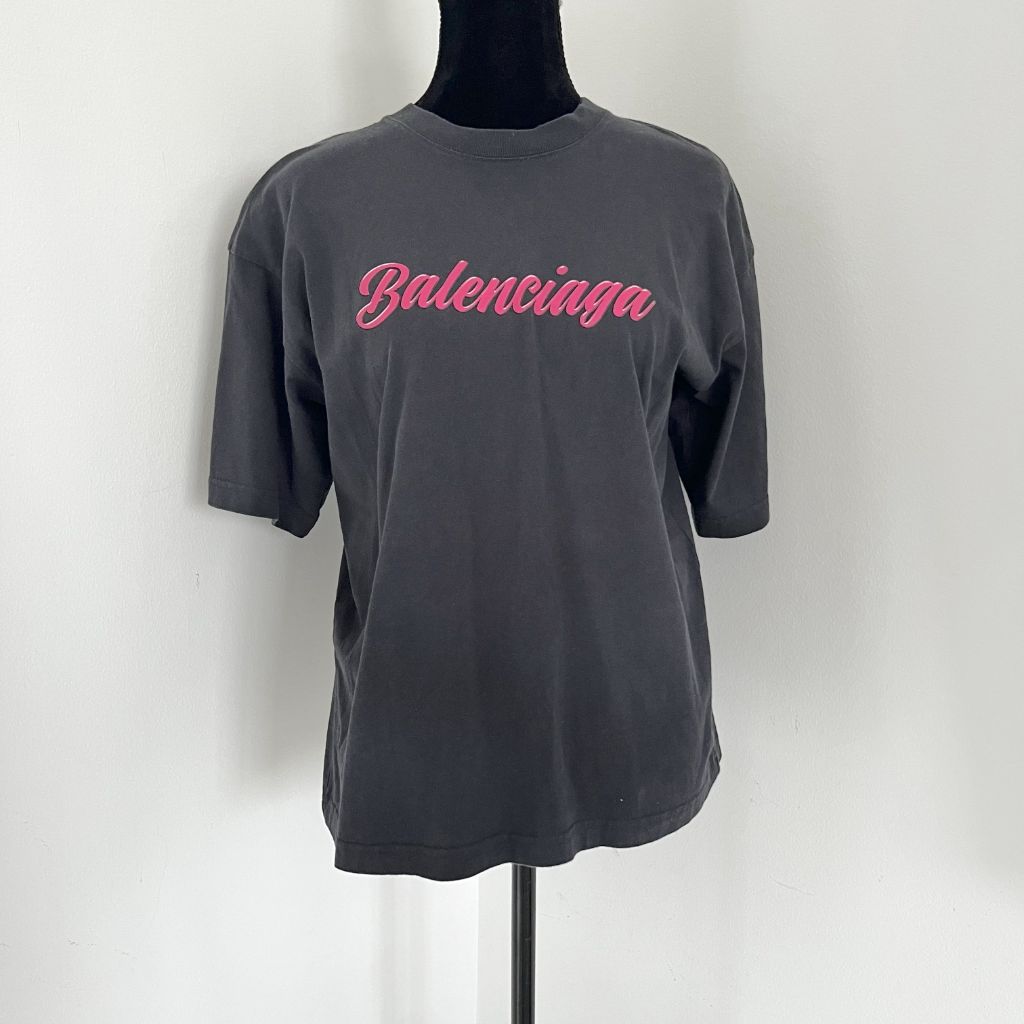 Balenciaga grey cotton t shirt with pleat detail on back BOPF Business of Preloved Fashion