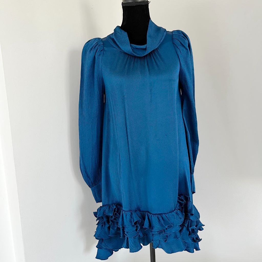 Balenciaga Long Sleeve Ruffled Pleated Detailed Hem Mini Dress - BOPF