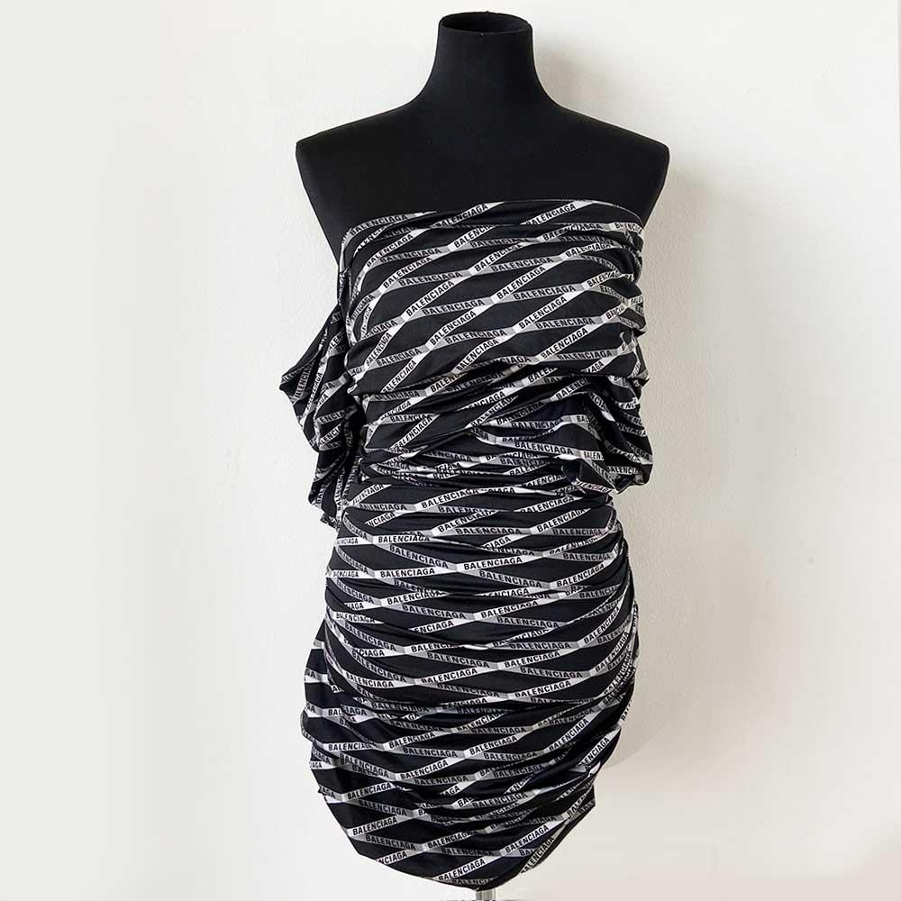 Balenciaga Off-The-Shoulder Stretch Logo Dress - BOPF | Business of Preloved Fashion