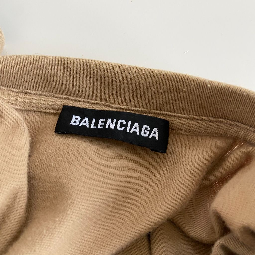 Balenciaga Tan Knitted T-shirt With Black Logo - BOPF | Business of Preloved Fashion